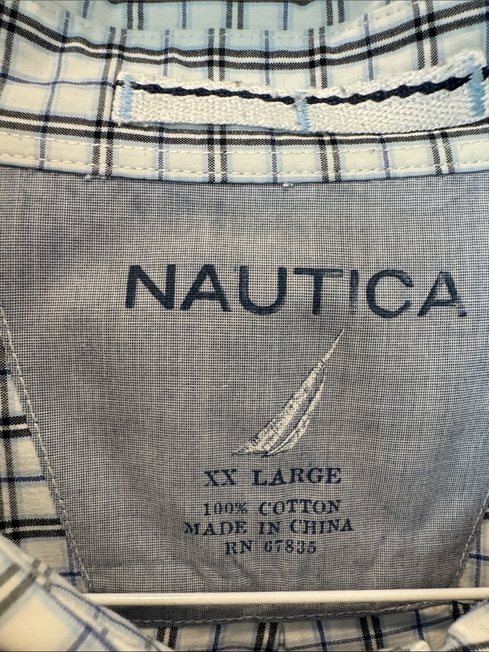 Nautica Men’s XXL Button Down Blue Plaid 100% Cotton Short Sleeve Dress Shirt - Picture 6 of 14